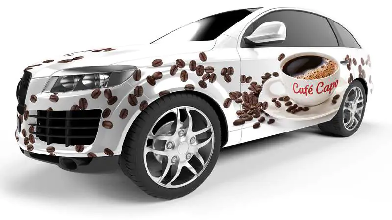 White truck with coffee beans and coffee cup on it DOL 1380Z Matte Overlaminate

