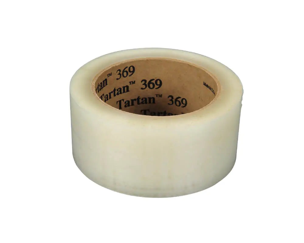 White roll of 3M 369 Clear Box Sealing Tape.