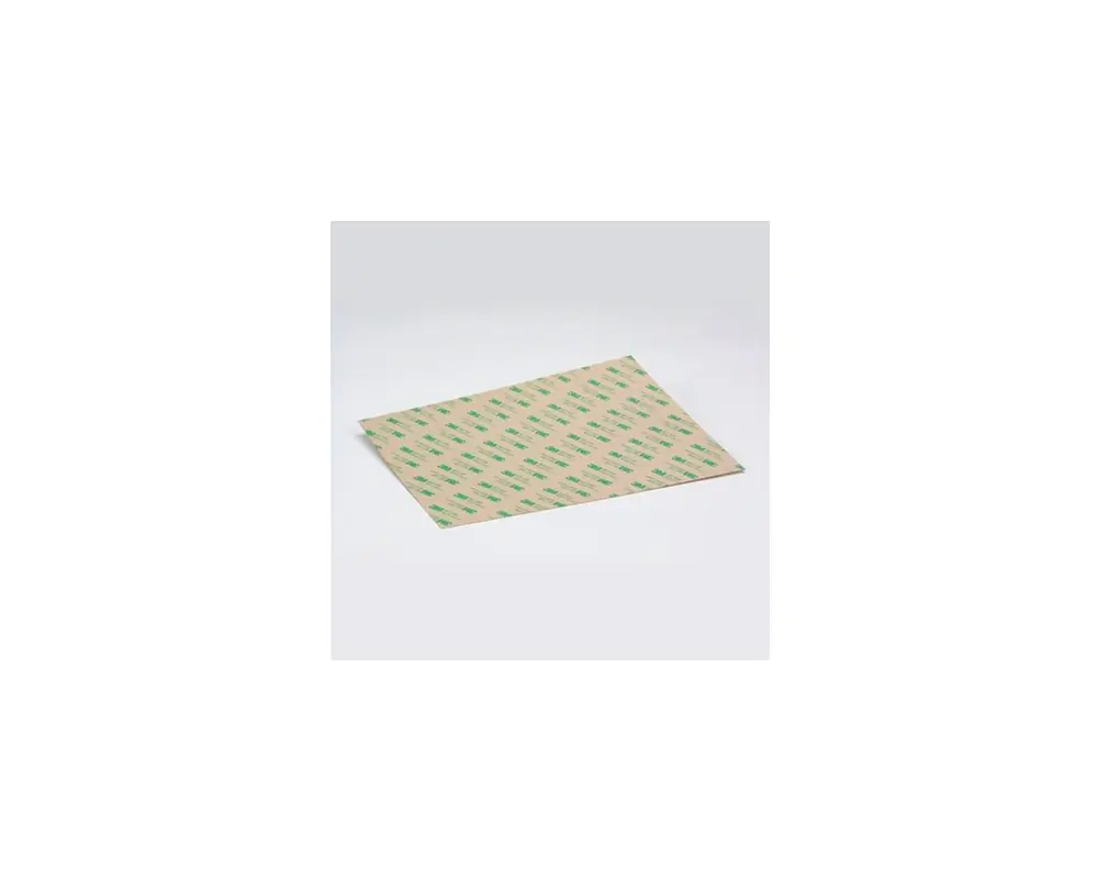 Sheet of 7057MP double-coated acrylic adhesive on liner with green 3M logo pattern.