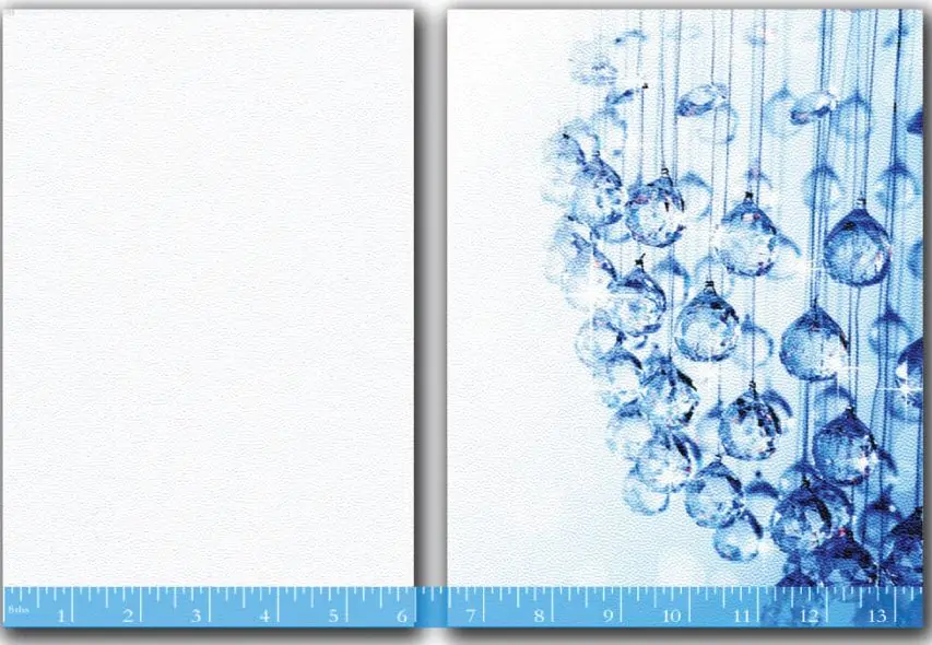 Blank white canvas on one side, white canvas with blue glass hanging