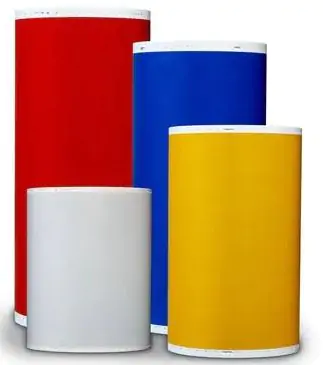 Red, blue, yellow and white rolls 