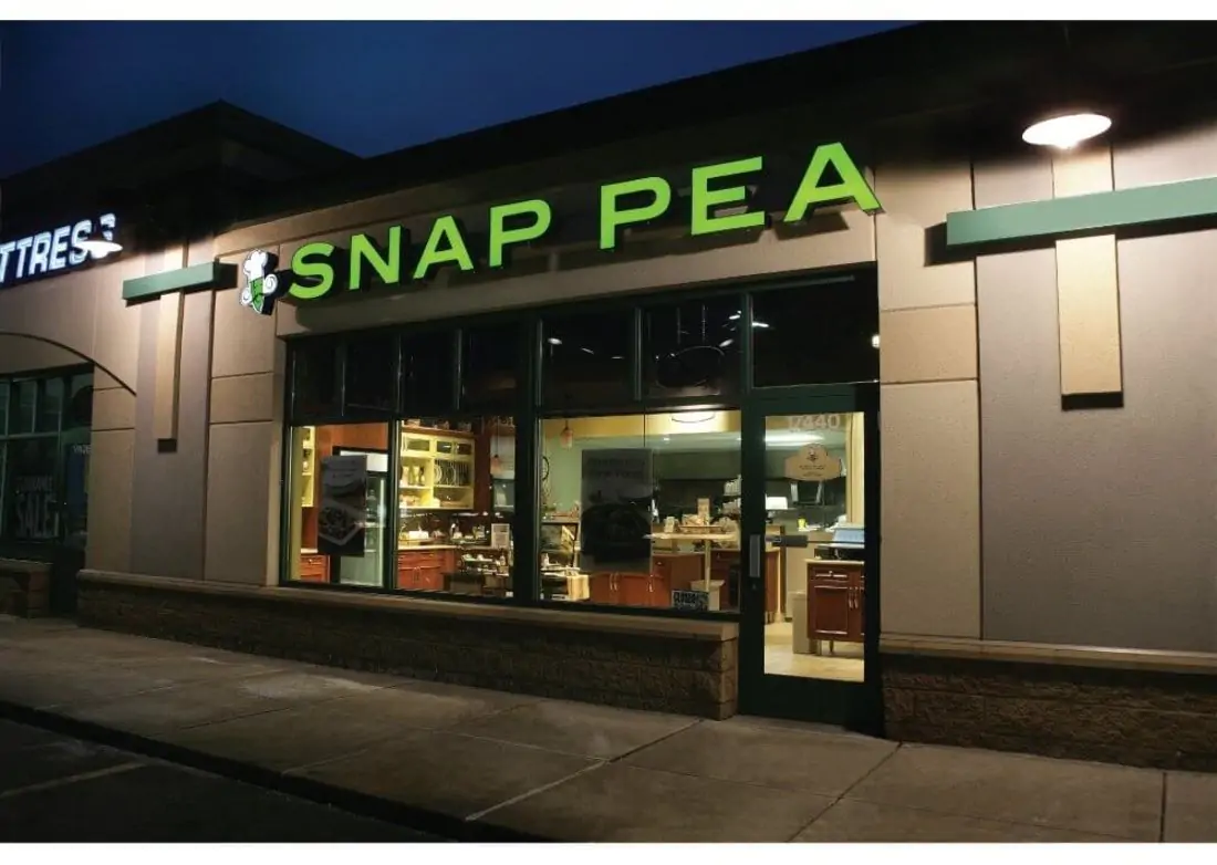 Outside of snap pea store, lights on indoors with 3630 Cast Colour Translucent


