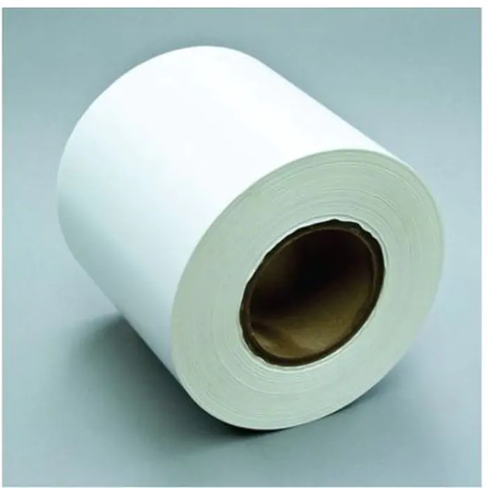 Roll of white, conformable screen printable label vinyl.