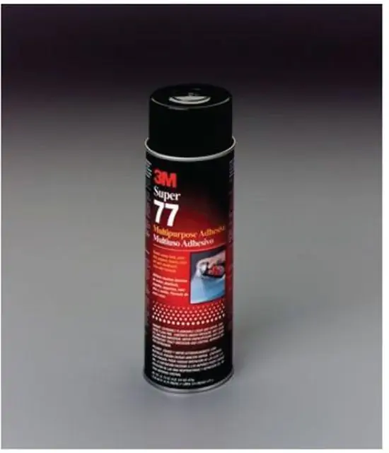 Black and red canister of 3M Super 77 Multipurpose Spray Adhesive.