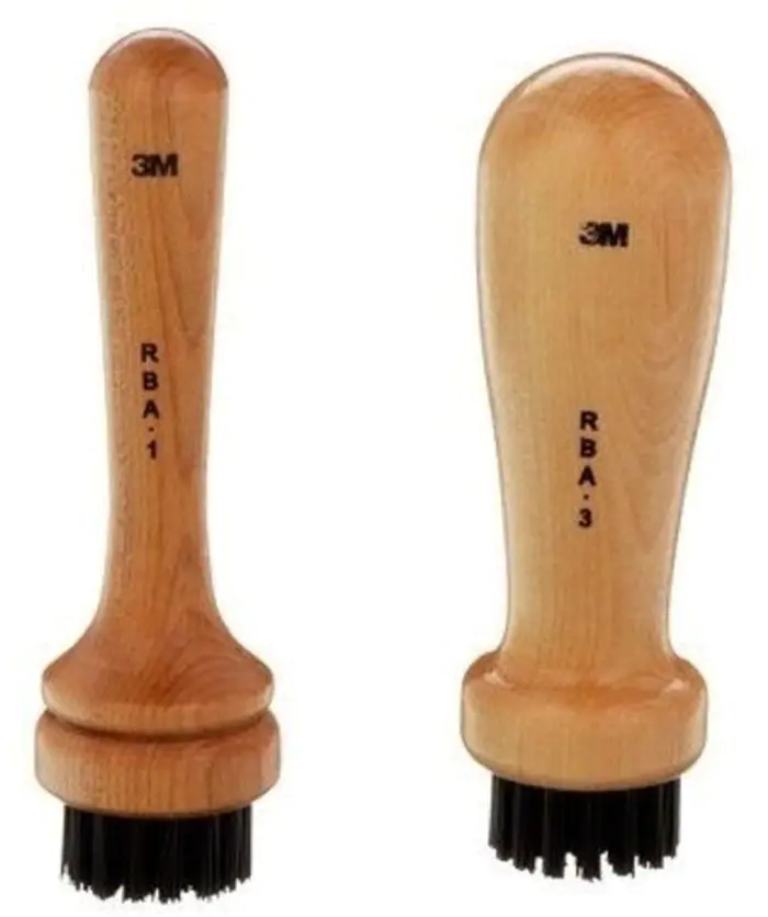 One 3M RBA-1 - Short Wooden Handle Rivet Brush Applicator and one 3M RBA-3 - Large Wooden Handle Rivet Brush Applicator side by side.