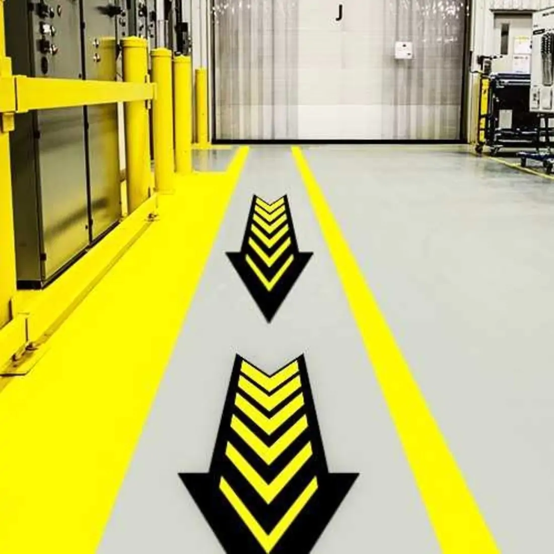 Yellow and black arrows on the ground with 3645 Textured Indoor Floor Overlaminate 