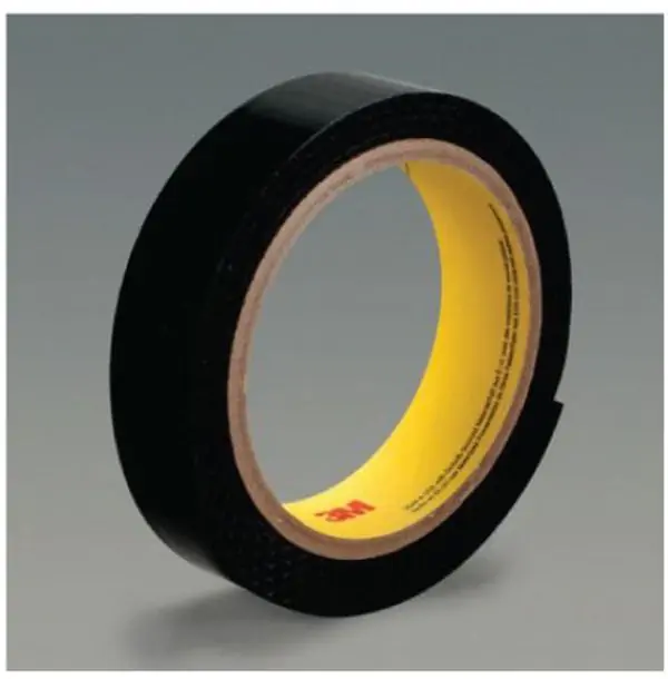 Black roll of 3M Nylon Hook & Loop Tape with yellow core.
