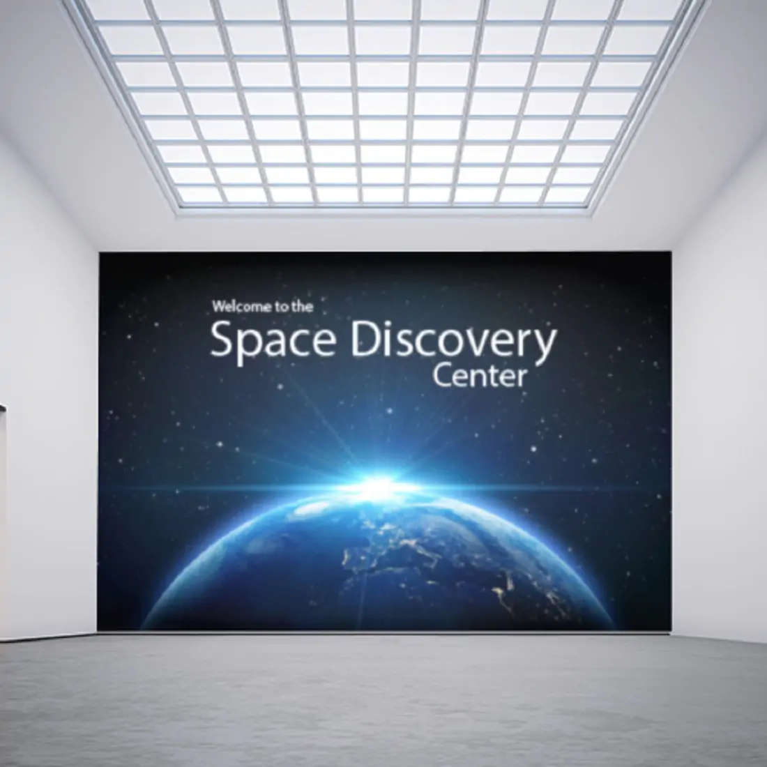DOL 3080 Matte Overlaminate Space Discovery Center sign with the earth and a shining light on it