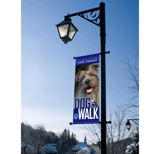 Banner on a light post of a Dog Walk using BannerBrite 18oz 1000D 2S Blockout
