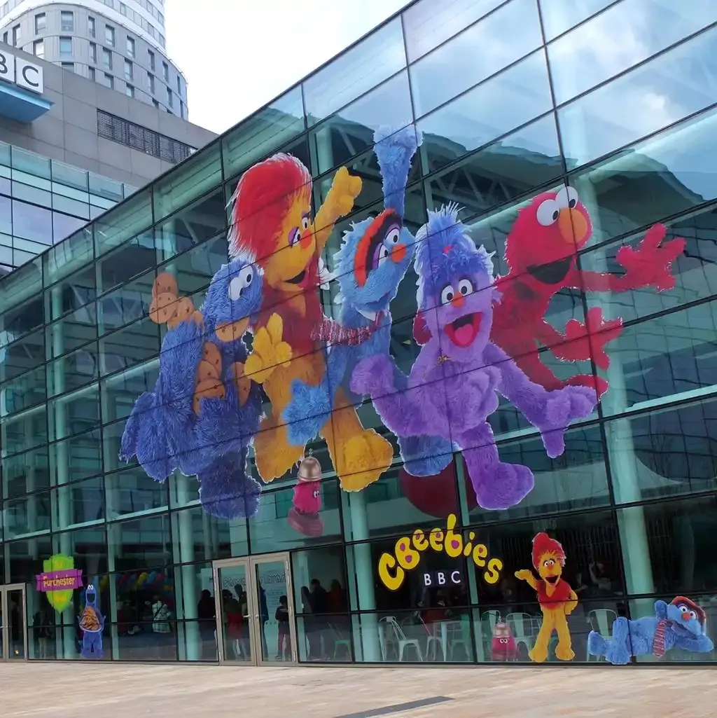 Sesame Street graphics on glass building