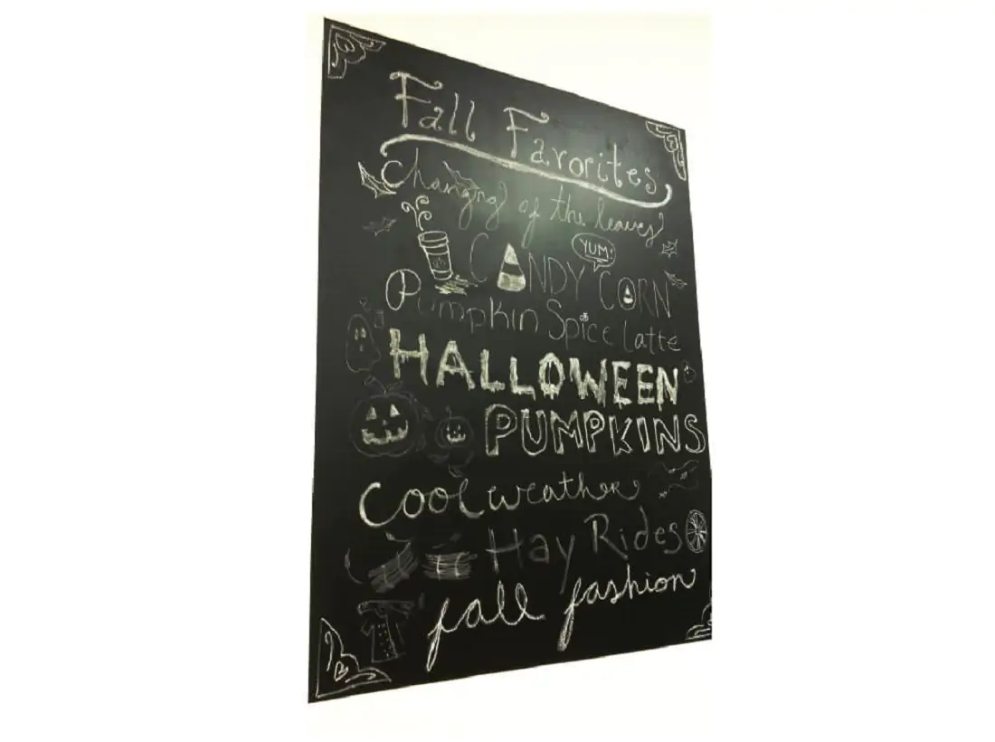 Chalkboard with white fall favorites 