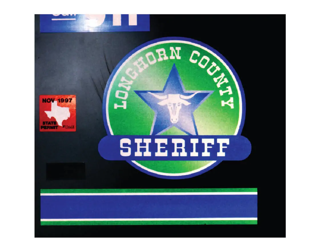 Reflective sheriff logo in green, blue and white reflective vinyl 