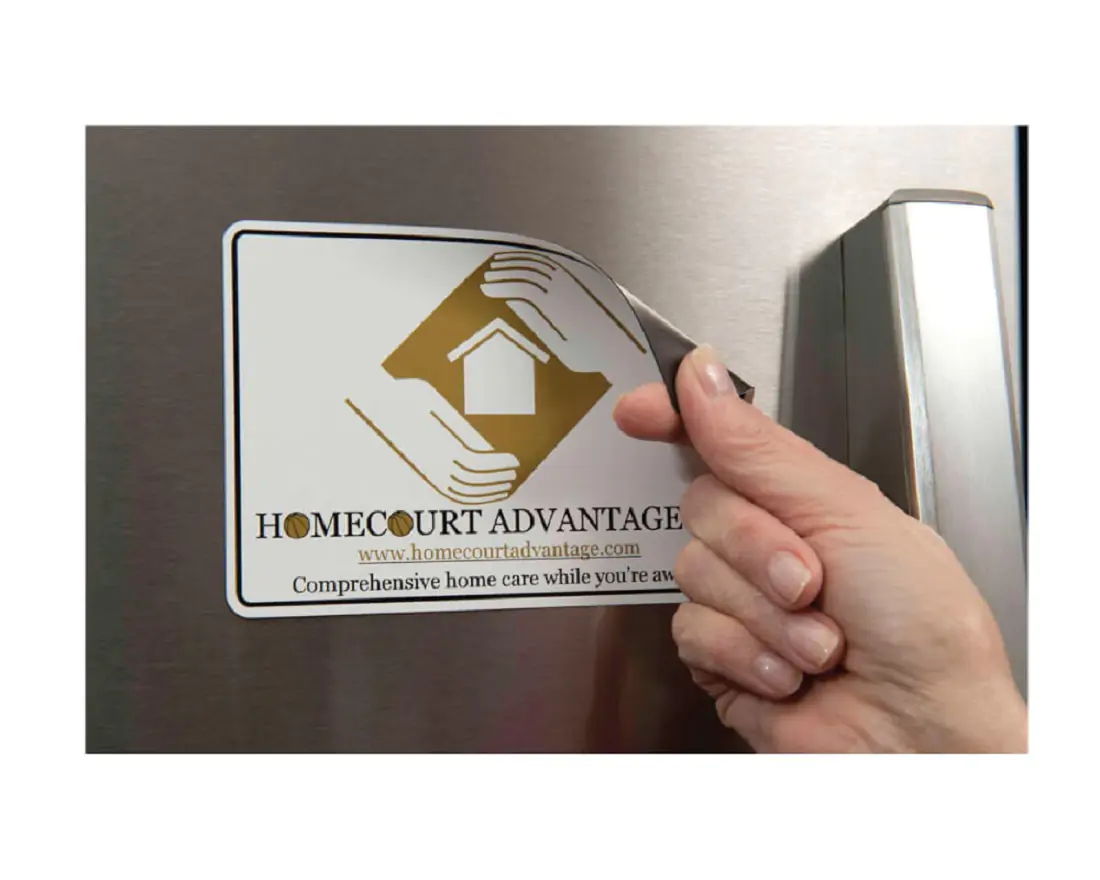 White "Home court advantage" magnet, stuck to fridge door