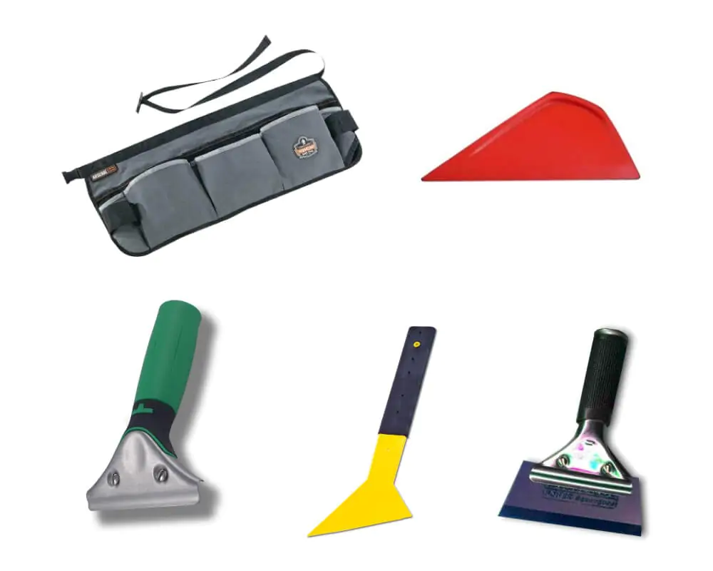Tool belt with four different vinyl squeegees