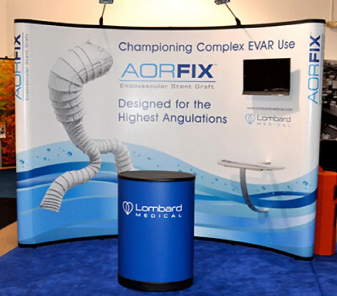 Tradeshow curved display wall printed with PolyBrite Polyester Pop-Up 15mil