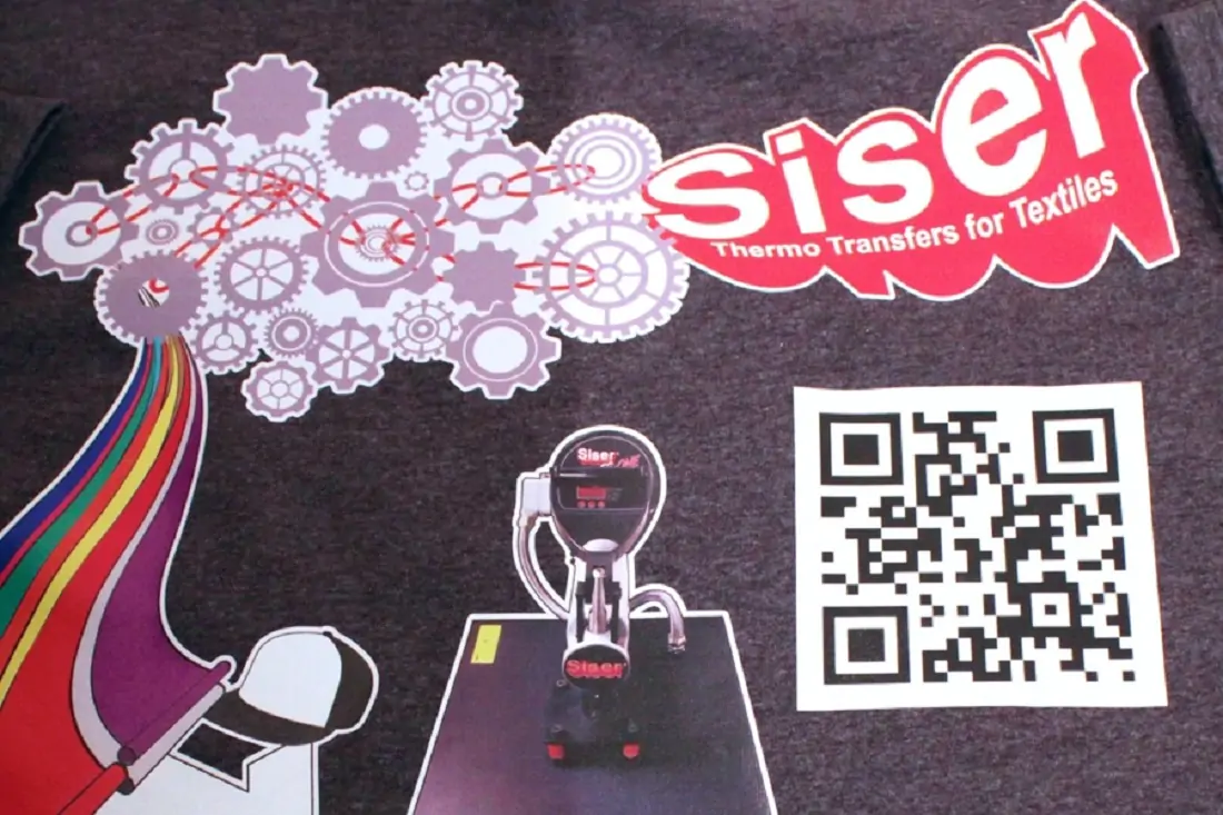 Printed samples of Siser ColorPrint Easy HTV on black t-shirt