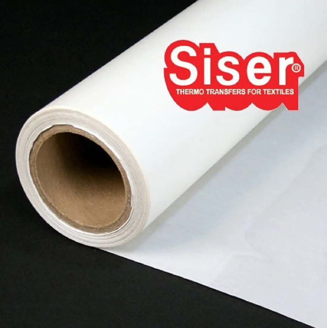 White roll of Siser TTD High Tack Heat Transfer Mask with red and white Siser logo on a black background.